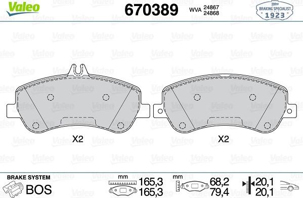 Valeo 670389 - Bremžu uzliku kompl., Disku bremzes www.autospares.lv