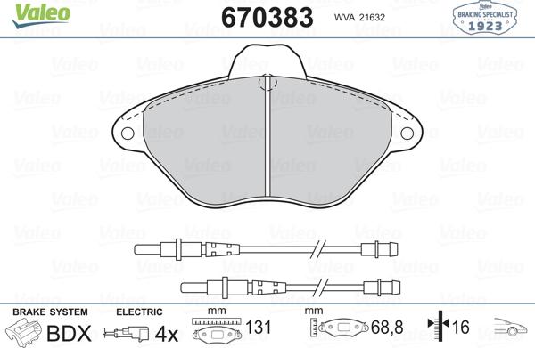 Valeo 670383 - Bremžu uzliku kompl., Disku bremzes www.autospares.lv