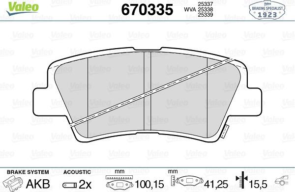 Valeo 670335 - Тормозные колодки, дисковые, комплект www.autospares.lv