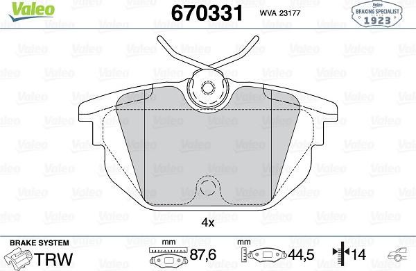 Valeo 670331 - Bremžu uzliku kompl., Disku bremzes www.autospares.lv