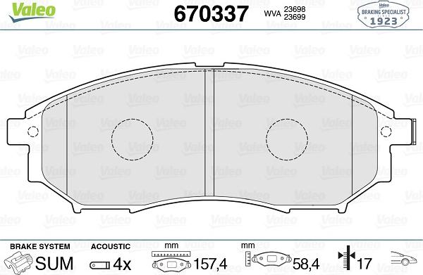 Valeo 670337 - Brake Pad Set, disc brake www.autospares.lv