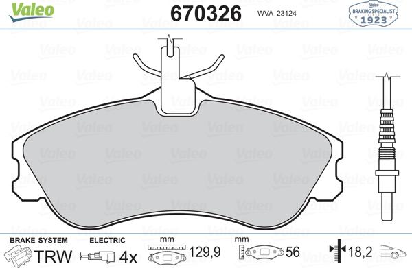 Valeo 670326 - Bremžu uzliku kompl., Disku bremzes www.autospares.lv