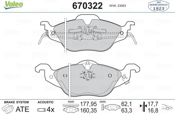 Valeo 670322 - Bremžu uzliku kompl., Disku bremzes www.autospares.lv