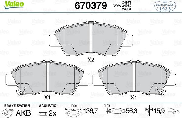 Valeo 670379 - Bremžu uzliku kompl., Disku bremzes autospares.lv