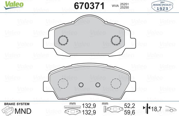 Valeo 670371 - Bremžu uzliku kompl., Disku bremzes www.autospares.lv