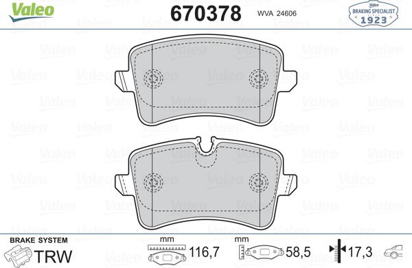 Valeo 670378 - Bremžu uzliku kompl., Disku bremzes autospares.lv