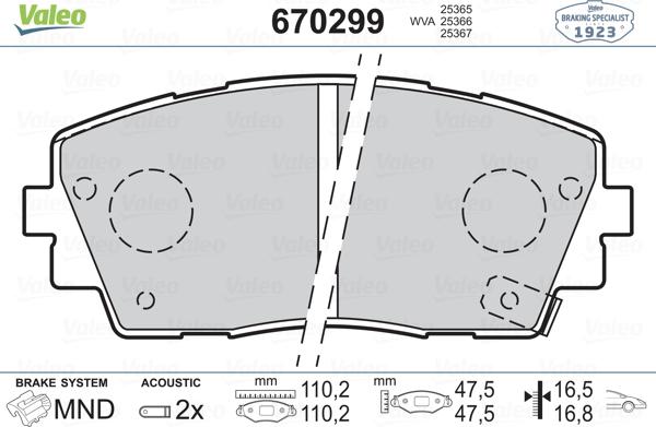 Valeo 670299 - Тормозные колодки, дисковые, комплект www.autospares.lv