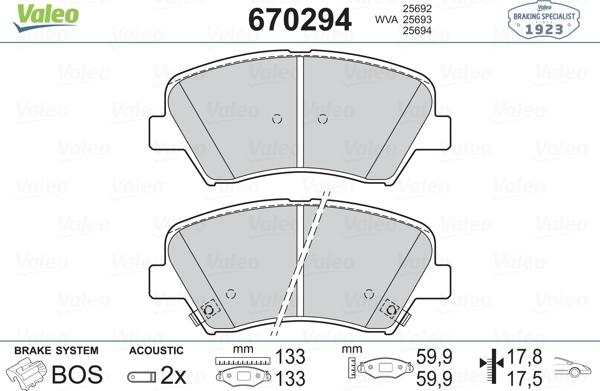 Valeo 670294 - Bremžu uzliku kompl., Disku bremzes autospares.lv