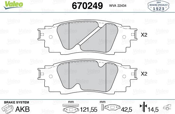 Valeo 670249 - Bremžu uzliku kompl., Disku bremzes www.autospares.lv