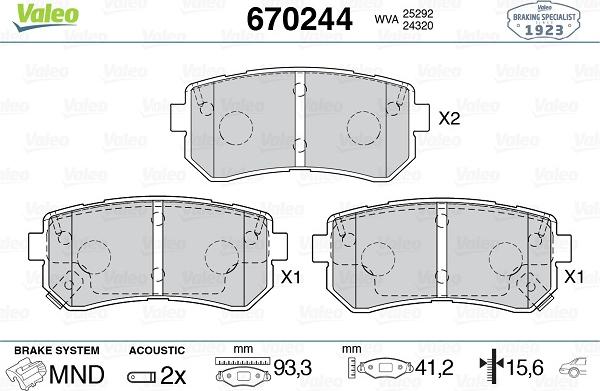 Valeo 670244 - Bremžu uzliku kompl., Disku bremzes www.autospares.lv