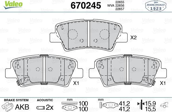 Valeo 670245 - Bremžu uzliku kompl., Disku bremzes www.autospares.lv