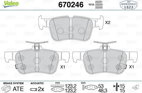 Valeo 670246 - Brake Pad Set, disc brake www.autospares.lv