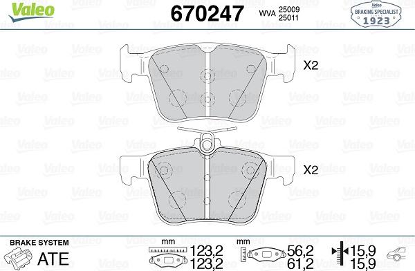 Valeo 670247 - Bremžu uzliku kompl., Disku bremzes www.autospares.lv