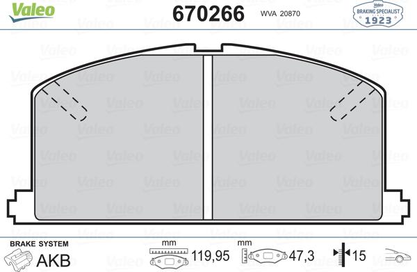 Valeo 670266 - Brake Pad Set, disc brake www.autospares.lv