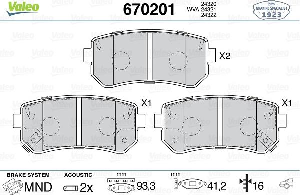 Valeo 670201 - Brake Pad Set, disc brake www.autospares.lv