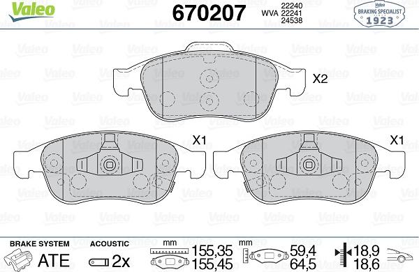 Valeo 670207 - Bremžu uzliku kompl., Disku bremzes www.autospares.lv