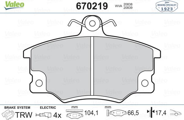 Valeo 670219 - Brake Pad Set, disc brake www.autospares.lv