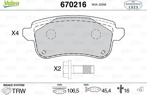 Valeo 670216 - Bremžu uzliku kompl., Disku bremzes autospares.lv