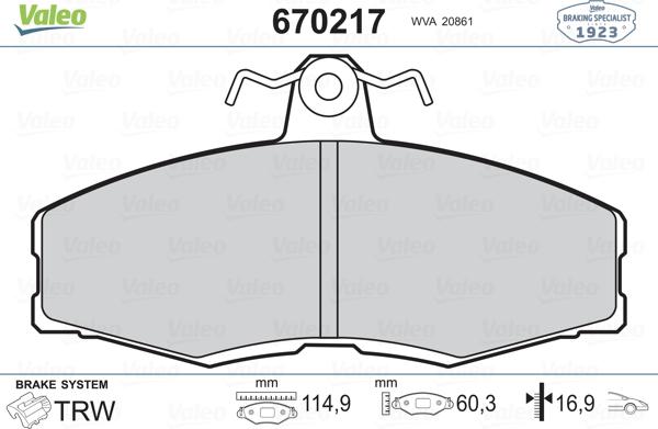 Valeo 670217 - Bremžu uzliku kompl., Disku bremzes autospares.lv