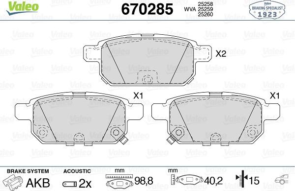 Valeo 670285 - Brake Pad Set, disc brake www.autospares.lv