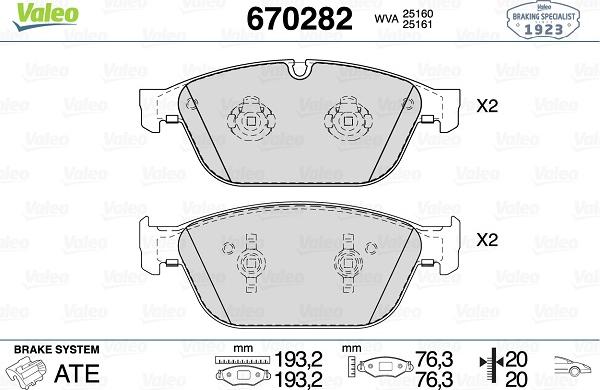 Valeo 670282 - Bremžu uzliku kompl., Disku bremzes www.autospares.lv