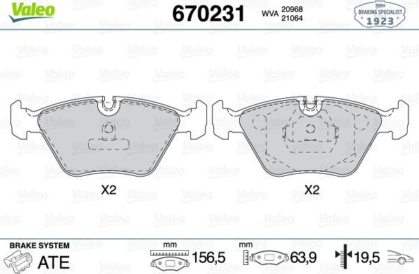 Valeo 670231 - Brake Pad Set, disc brake www.autospares.lv