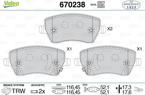 Valeo 670238 - Bremžu uzliku kompl., Disku bremzes autospares.lv