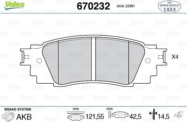 Valeo 670232 - Bremžu uzliku kompl., Disku bremzes www.autospares.lv