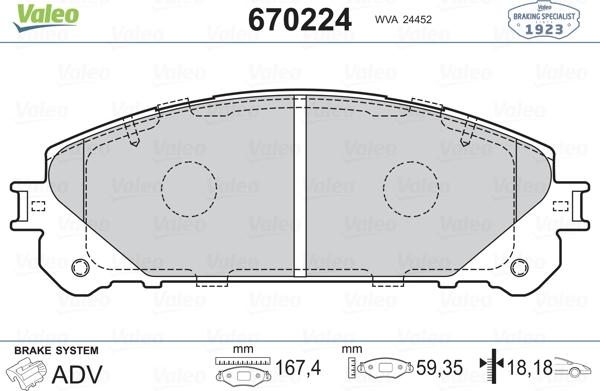 Valeo 670224 - Bremžu uzliku kompl., Disku bremzes www.autospares.lv