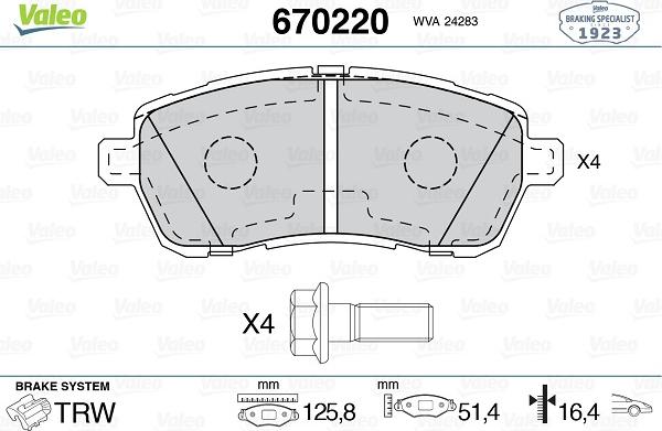 Valeo 670220 - Bremžu uzliku kompl., Disku bremzes autospares.lv