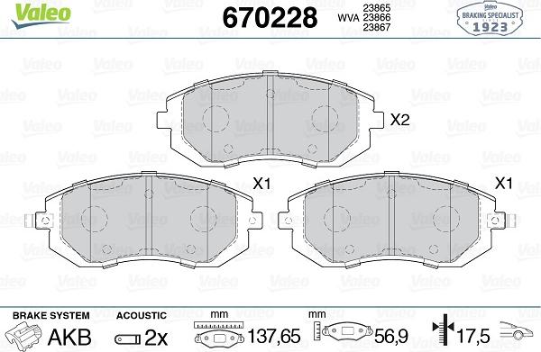 Valeo 670228 - Тормозные колодки, дисковые, комплект www.autospares.lv