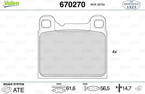 Valeo 670270 - Bremžu uzliku kompl., Disku bremzes www.autospares.lv