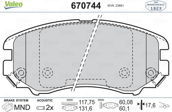 Valeo 670744 - Brake Pad Set, disc brake www.autospares.lv