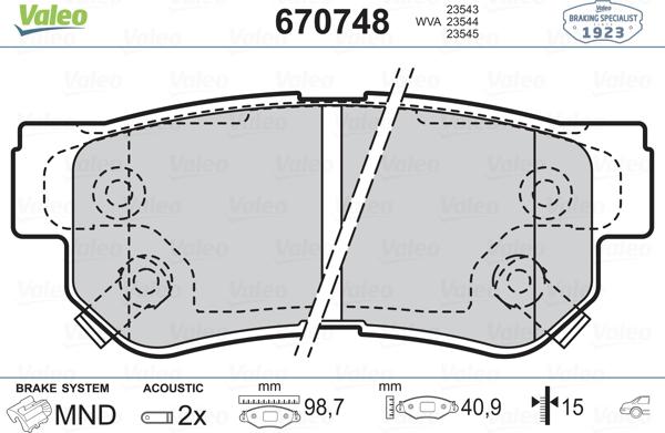 Valeo 670748 - Тормозные колодки, дисковые, комплект www.autospares.lv