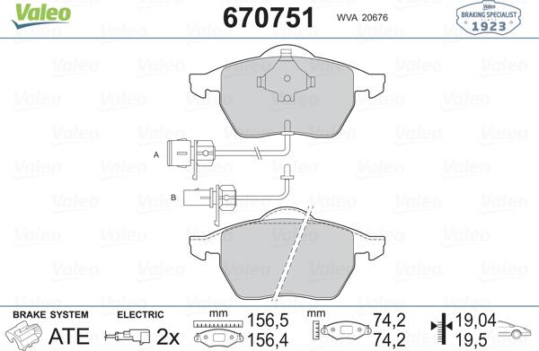 Valeo 670751 - Тормозные колодки, дисковые, комплект www.autospares.lv