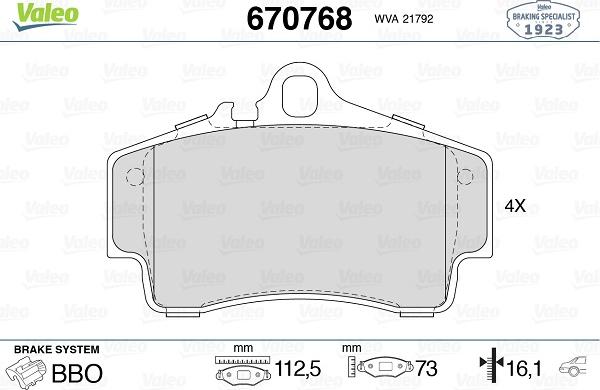 Valeo 670768 - Тормозные колодки, дисковые, комплект www.autospares.lv