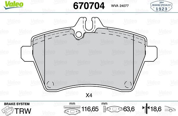 Valeo 670704 - Bremžu uzliku kompl., Disku bremzes www.autospares.lv