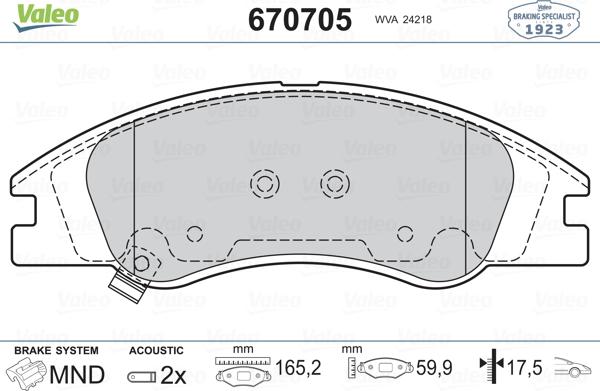 Valeo 670705 - Bremžu uzliku kompl., Disku bremzes autospares.lv