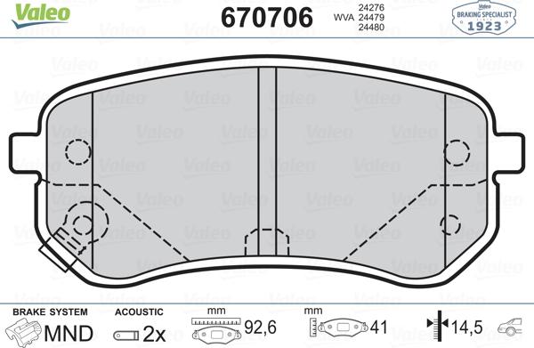 Valeo 670706 - Bremžu uzliku kompl., Disku bremzes www.autospares.lv