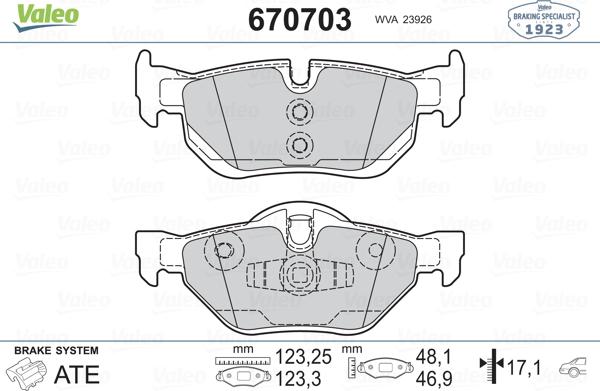 Valeo 670703 - Brake Pad Set, disc brake www.autospares.lv