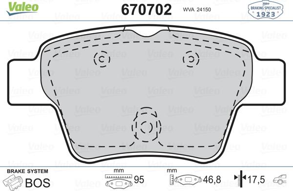 Valeo 670702 - Bremžu uzliku kompl., Disku bremzes autospares.lv