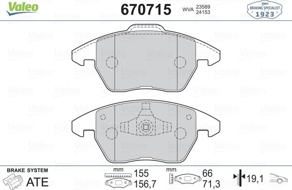 Valeo 670715 - Bremžu uzliku kompl., Disku bremzes www.autospares.lv