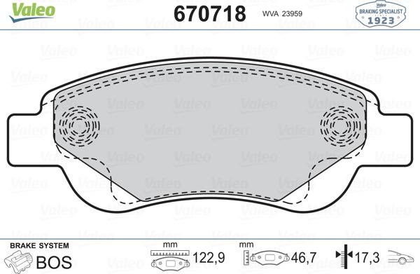 Valeo 670718 - Brake Pad Set, disc brake www.autospares.lv