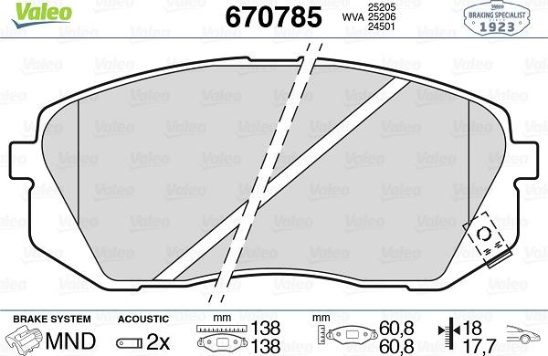 Valeo 670785 - Bremžu uzliku kompl., Disku bremzes www.autospares.lv