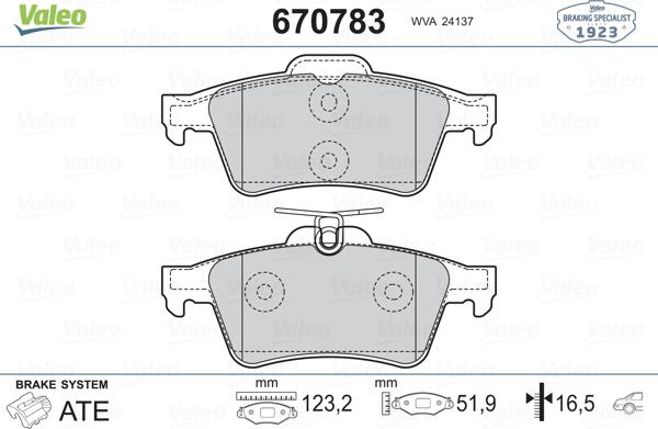 Valeo 670783 - Тормозные колодки, дисковые, комплект www.autospares.lv