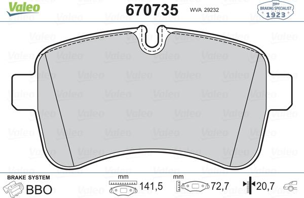 Valeo 670735 - Bremžu uzliku kompl., Disku bremzes www.autospares.lv