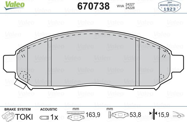 Valeo 670738 - Bremžu uzliku kompl., Disku bremzes www.autospares.lv