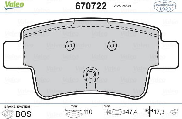 Valeo 670722 - Тормозные колодки, дисковые, комплект www.autospares.lv