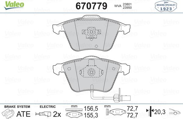 Valeo 670779 - Тормозные колодки, дисковые, комплект www.autospares.lv