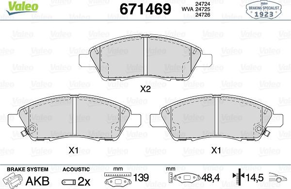 Valeo 671469 - Тормозные колодки, дисковые, комплект www.autospares.lv